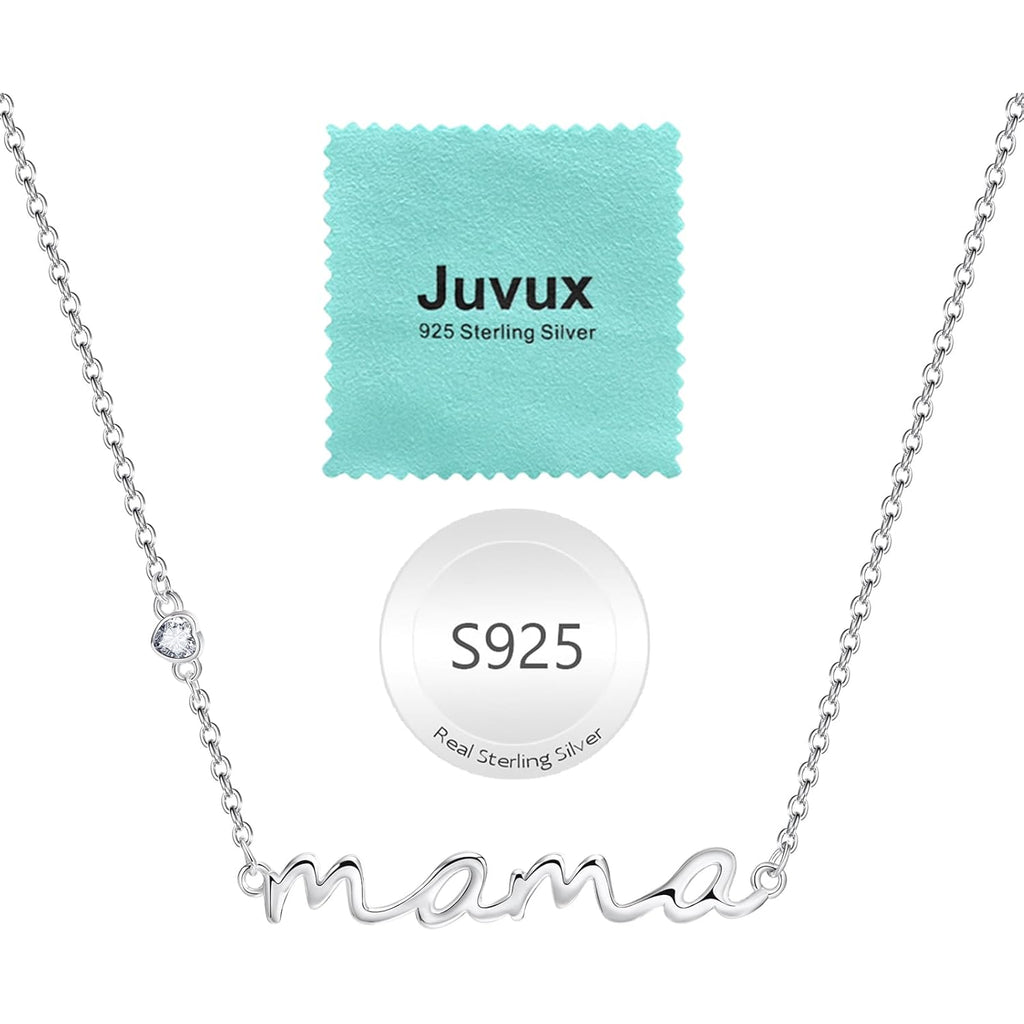 Mama Necklace for Women Mom Jewelry-S925 Sterling Silver Heart Zircon Birthstone Adjustable Trendy Dainty Pendant for Wife Grandmother Birthday Mother's Day Anniversary Christmas