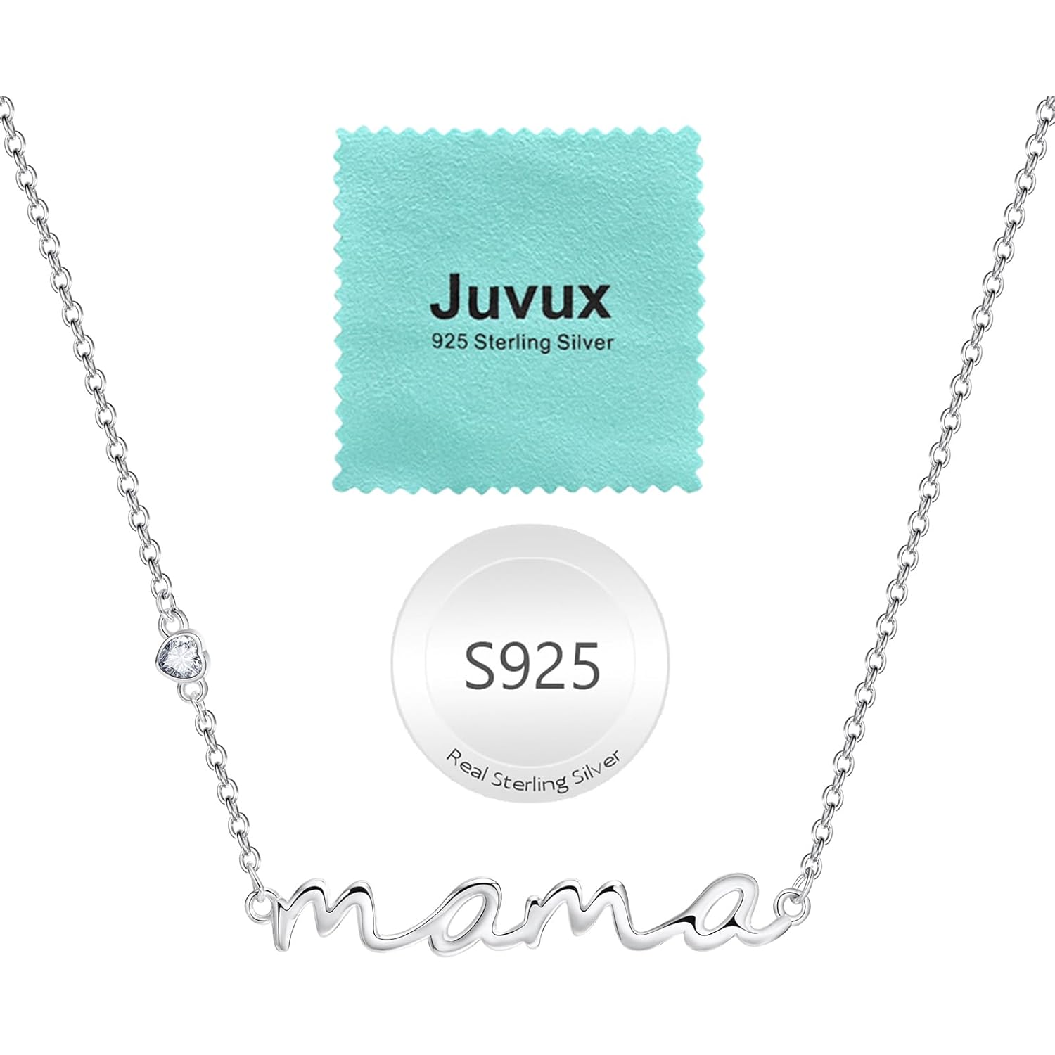 Mama Necklace for Women Mom Jewelry-S925 Sterling Silver Heart Zircon Birthstone Adjustable Trendy Dainty Pendant for Wife Grandmother Birthday Mother's Day Anniversary Christmas