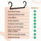House Day 10 Pack Space Saving Hangers, Black, Premium Smart Hanger, Closet Organizers And Storage, Sturdy Cascading Hangers With 5 Holes For Heavy Clothes, College Dorm Room Essentials
