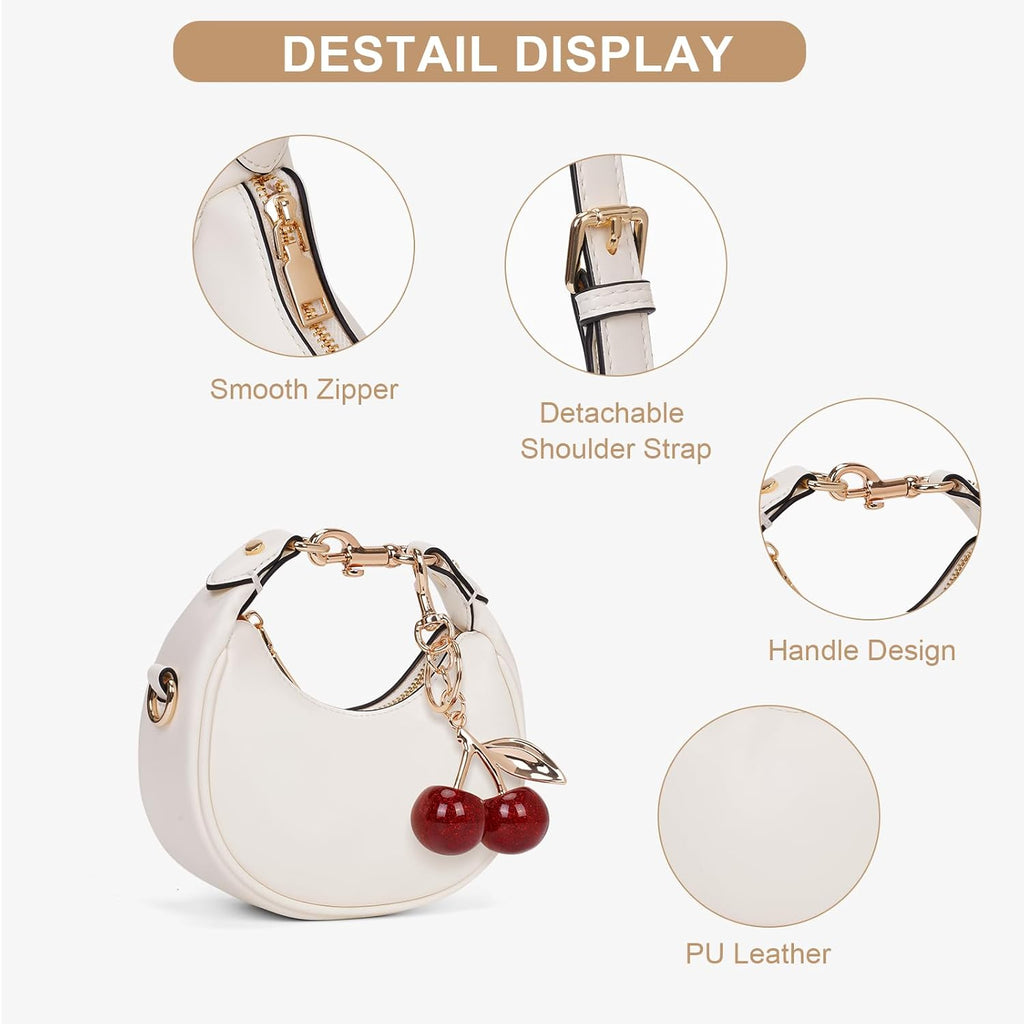 JQWSVE Small Top Handle Bags for Women Mini Purses Cute Ladies Handbags Crescent Mini Crossbody Bags with Cherry
