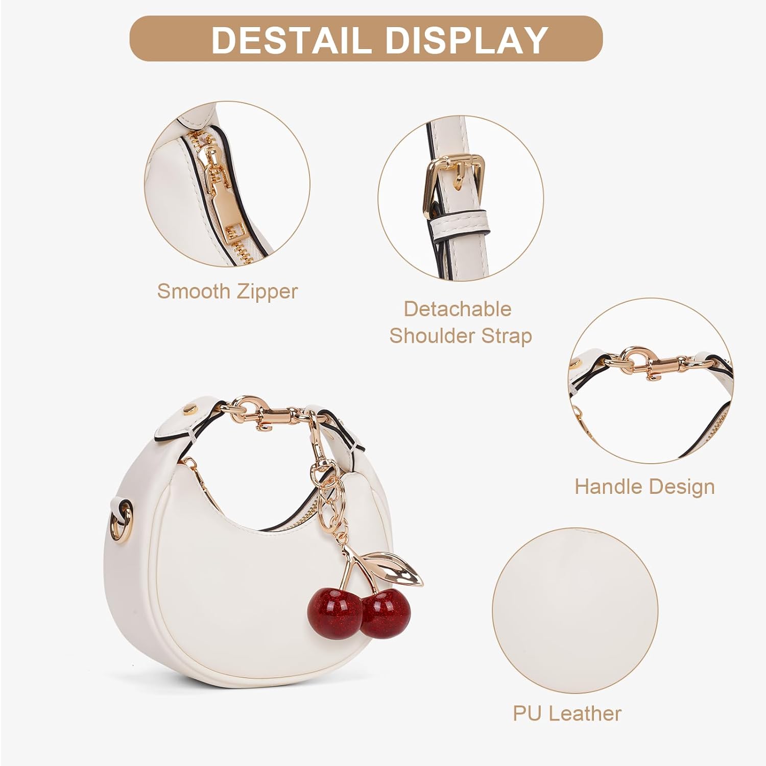 JQWSVE Small Top Handle Bags for Women Mini Purses Cute Ladies Handbags Crescent Mini Crossbody Bags with Cherry