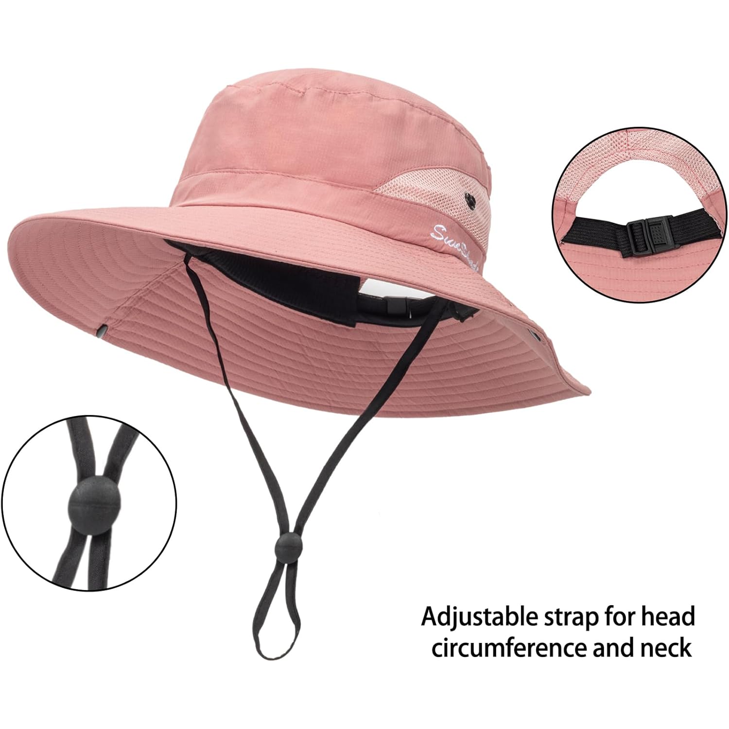 Womens Summer Sun Hat Beach Hat Wide Brim Outdoor UV Protection Hat Packable Mesh Bucket Hat with Ponytail Hole