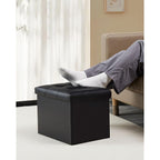 Bsketa Storage Ottoman, Folding Foot Stool With Thicker Foam Padded Seat Small Leather Storage Ottoman Bench Foot Rest For Living Room Foldable Coffee Table 17X13X13In,Black