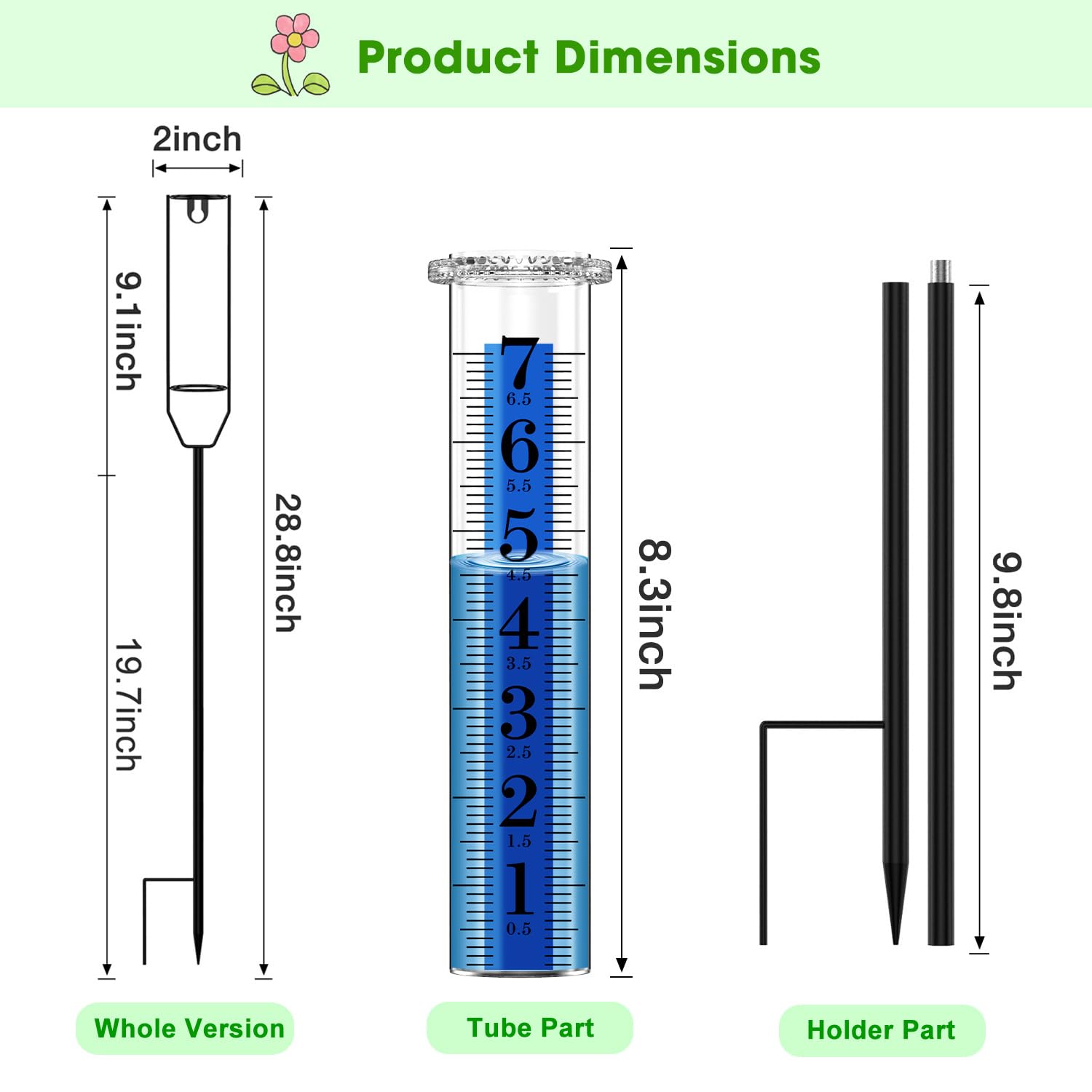 Finest+ Upgraded Rain Gauge, 7" Freeze Proof Rain Gauge Outdoor Best Rated, Large Clear Numbers And Adjustable Height Rain Measuring Tool For Garden, Lawn And Farm
