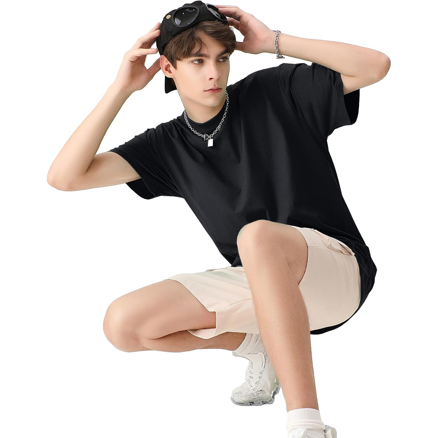Keepshowing Men'S Cotton T-Shirts Oversized Unisex Short Sleeve Crew Neck Loose Basic Tops Solid Athletic Tee