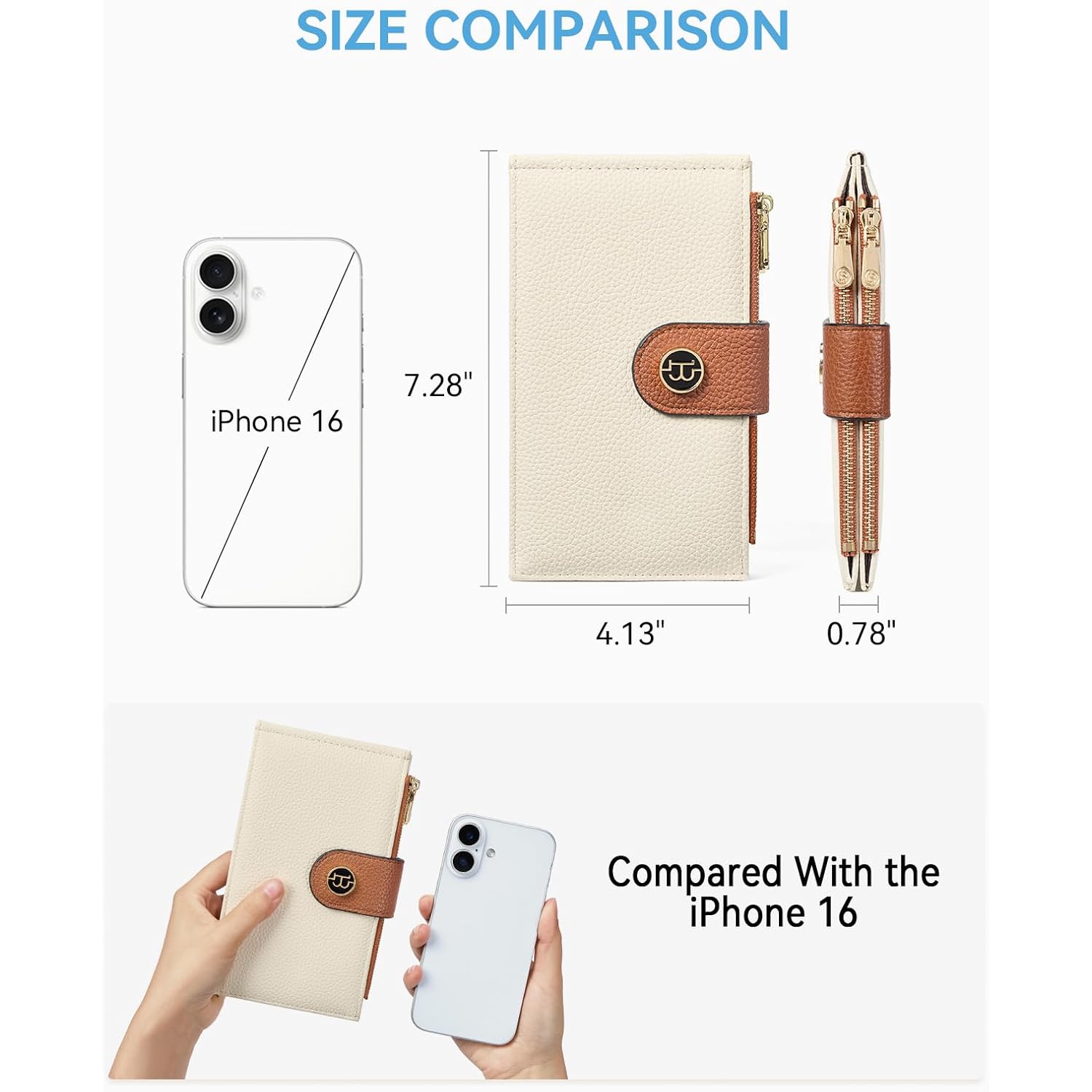 BOSTANTEN Leather Wallets for Women Large RFID Blocking Slim Bifold Purse Card Holder with Zipper Pocket Beige Brown