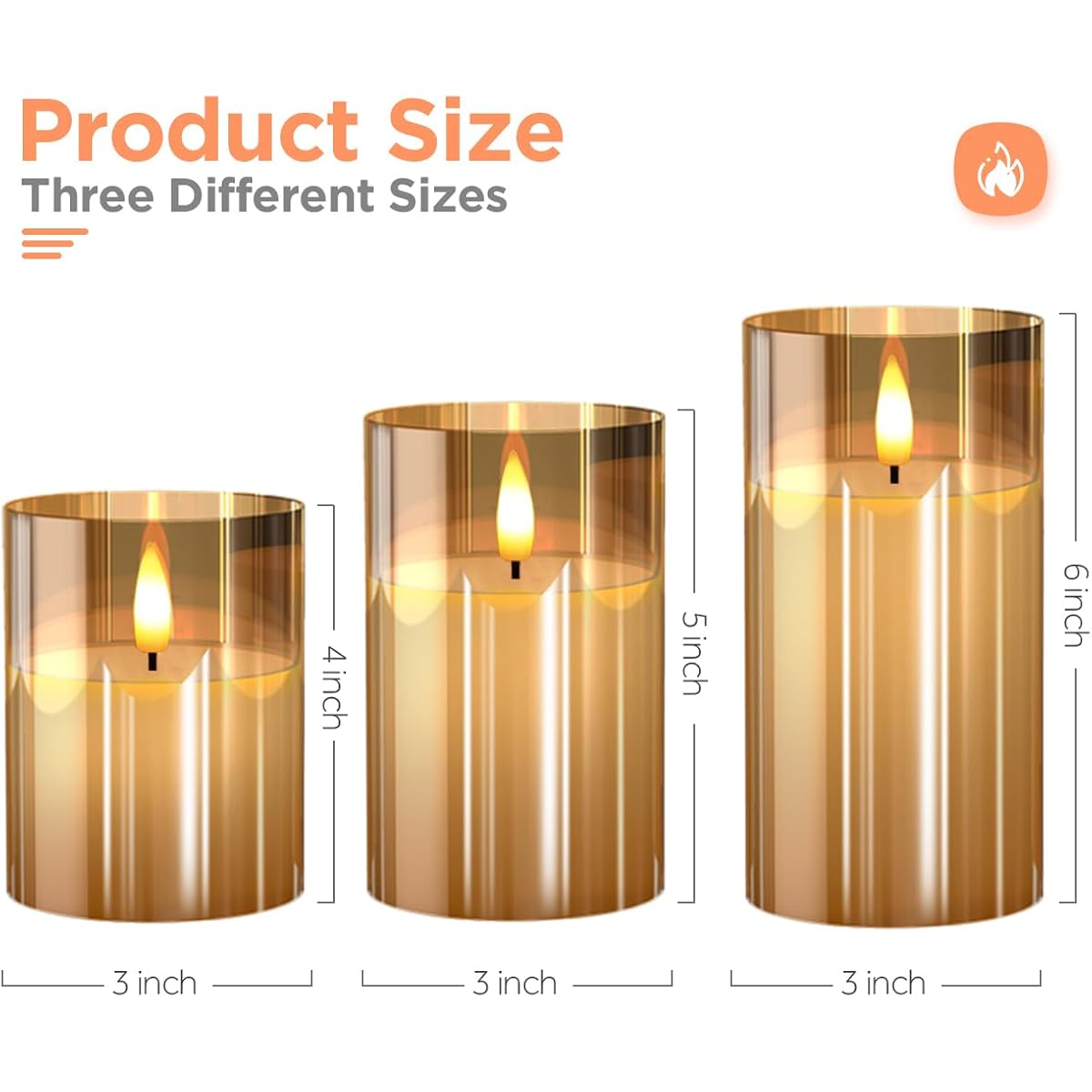 Glass Battery Operated Led Flameless Candles With Remote And Timer, Real Wax Candles Warm Color Flickering Light For Festival Wedding Home Party Decor(Pack Of 3)-Gold