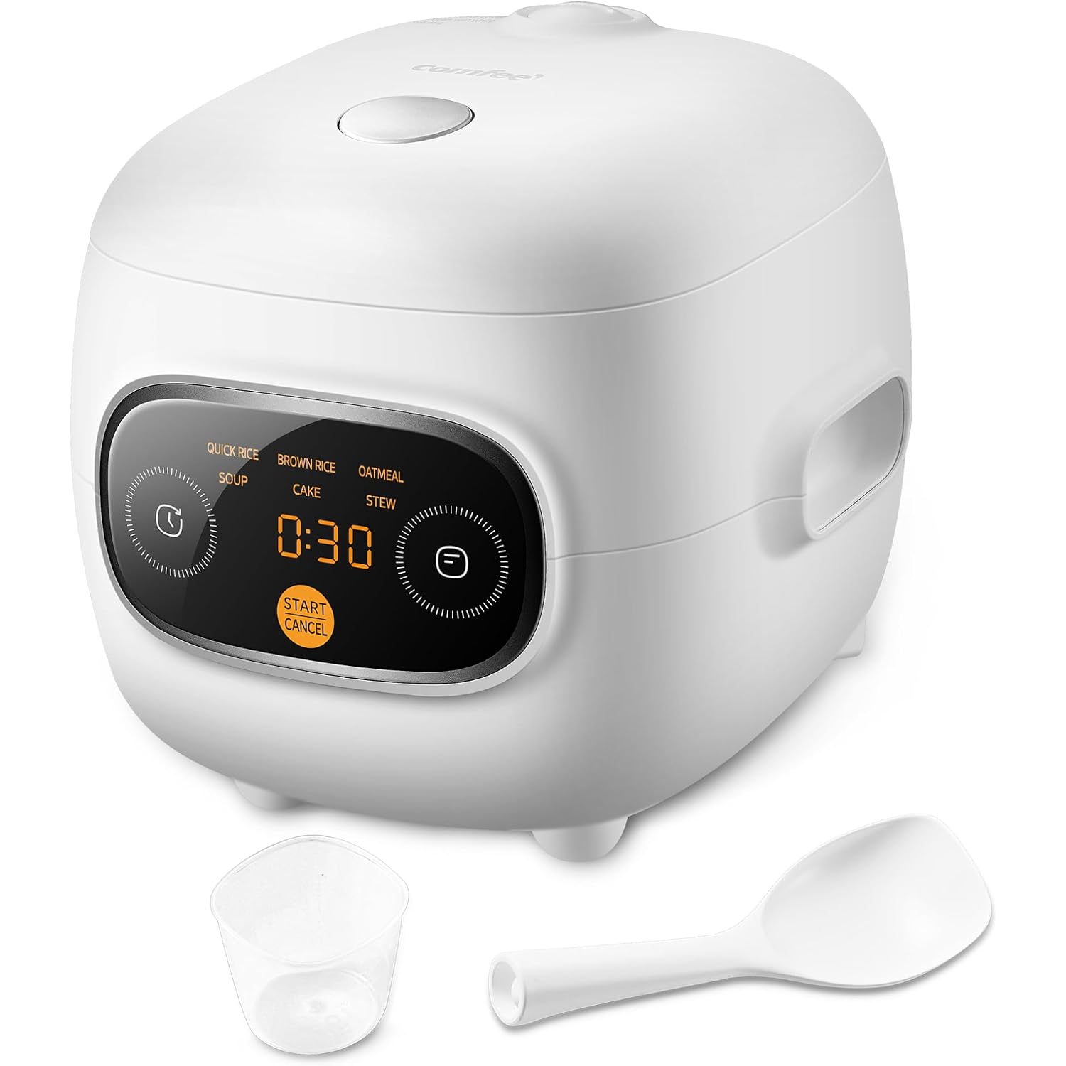 Comfee' Mini Rice Cooker 4 Cups Cooked/2 Cups Uncooked, Portable Non-Stick Rice Maker, 24 Hours Timer Delay, 6 Functions, Fast Cooker, Brown Rice, Oatmeal, White
