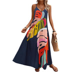 Gorglitter Women'S Sleeveless V Neck Oversized Maxi Long Dress Boho Bump Friendly Graphic Casual Beach Flowy Sun Dress