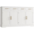 Hostack 60" W Sideboard Buffet Cabinet With Storage, Kitchen Cabinet, White | 36" Tall Kitchen Buffet Storage Cabinet With 4 Drawers, Large Coffee Bar Cabinet, Modern Buffet Table For Dining Living Room