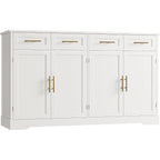 Hostack 60" W Sideboard Buffet Cabinet With Storage, Kitchen Cabinet, White | 36" Tall Kitchen Buffet Storage Cabinet With 4 Drawers, Large Coffee Bar Cabinet, Modern Buffet Table For Dining Living Room
