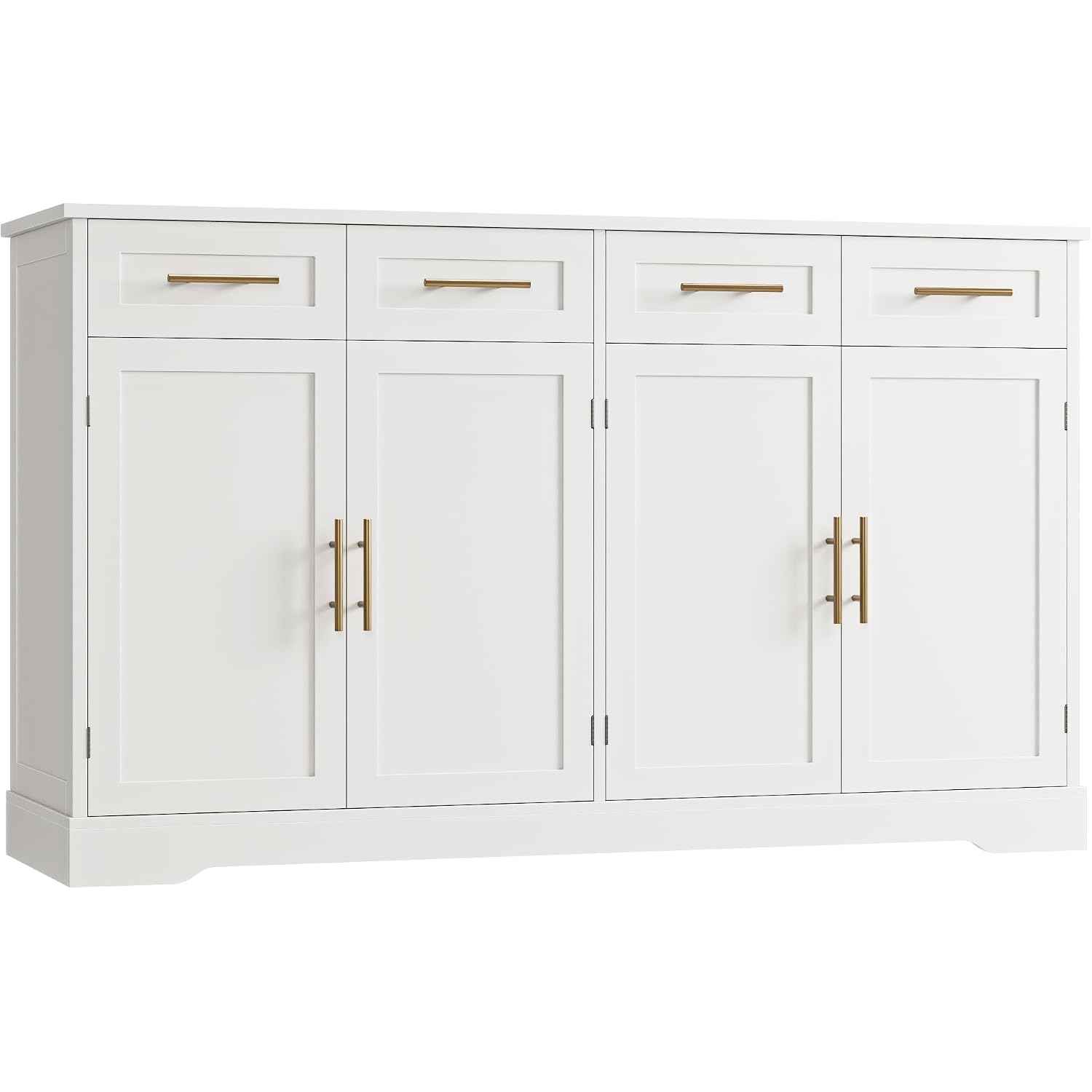 Hostack 60" W Sideboard Buffet Cabinet With Storage, Kitchen Cabinet, White | 36" Tall Kitchen Buffet Storage Cabinet With 4 Drawers, Large Coffee Bar Cabinet, Modern Buffet Table For Dining Living Room