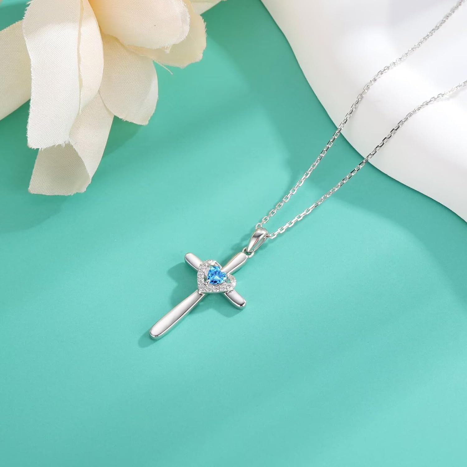 Iefil Mothers Day Gifts - 925 Sterling Silver Heart Cross Necklace for Women, Birthday Mothers Day Gifts for Wife Mom Grandma Daughter