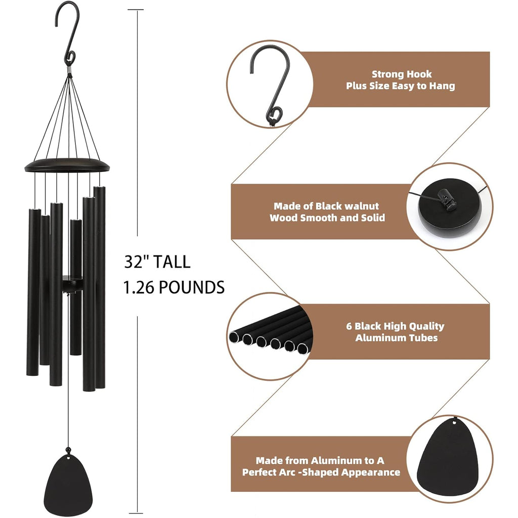 Fsvgyy Wind-Chimes-Outdoor-Large-Decor, Deep Tone Soothing Melodic Tones Windchimes, Wind Chimes For Outside, Memorial Wind Chime Best Gift For Mom Women Grandma Neighbors（32" Black）