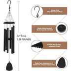 Fsvgyy Wind-Chimes-Outdoor-Large-Decor, Deep Tone Soothing Melodic Tones Windchimes, Wind Chimes For Outside, Memorial Wind Chime Best Gift For Mom Women Grandma Neighbors（32" Black）
