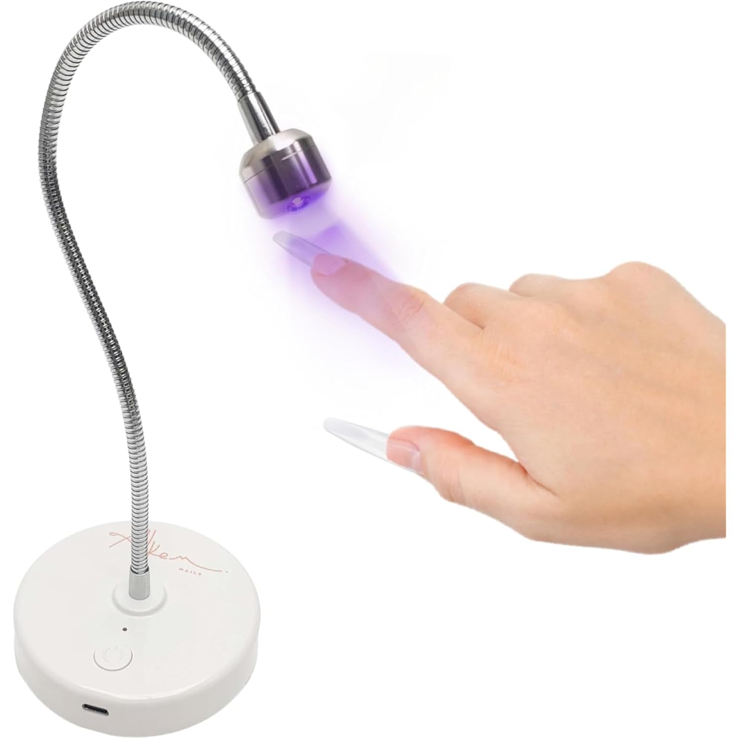 ALLKEM Portable Cordless Gooseneck UV/LED Nail Lamp – Rechargeable Gel X Nail Dryer, Flash Cure Light for Home & Salon use – (USB Powered, 360° Adjustable Gooseneck, 3W) - Silver