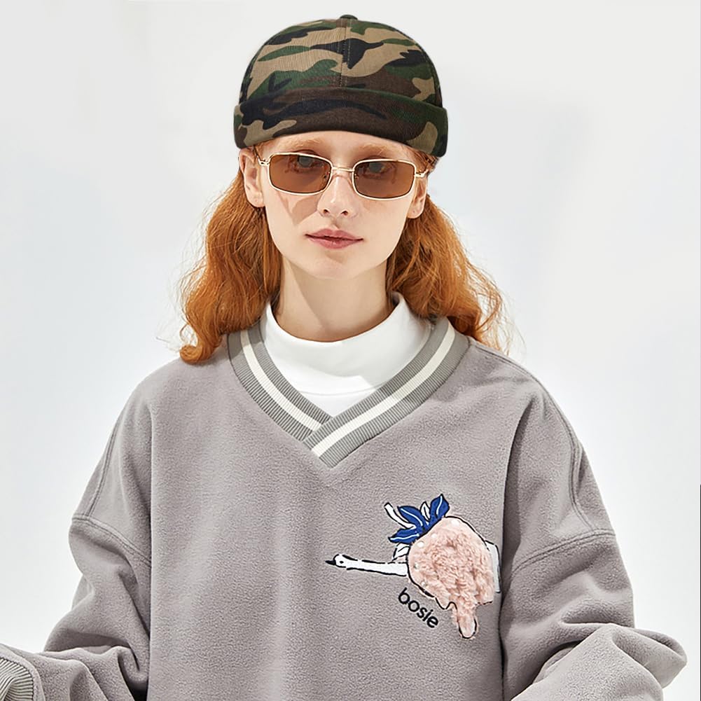 Dome Brimless Hats for Women Men Beanie Docker Cap Sailor Skull Cap Camo