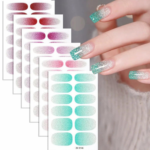 6PCS Full Nail Wraps Gel Nail Stickers Nail Full Wraps Nail Polish Strips Colorful Waterproof Full Cover Gradient Glitter Self-Adhesive Nail Decals Nail Art Supplies for Women Manicure Decoration
