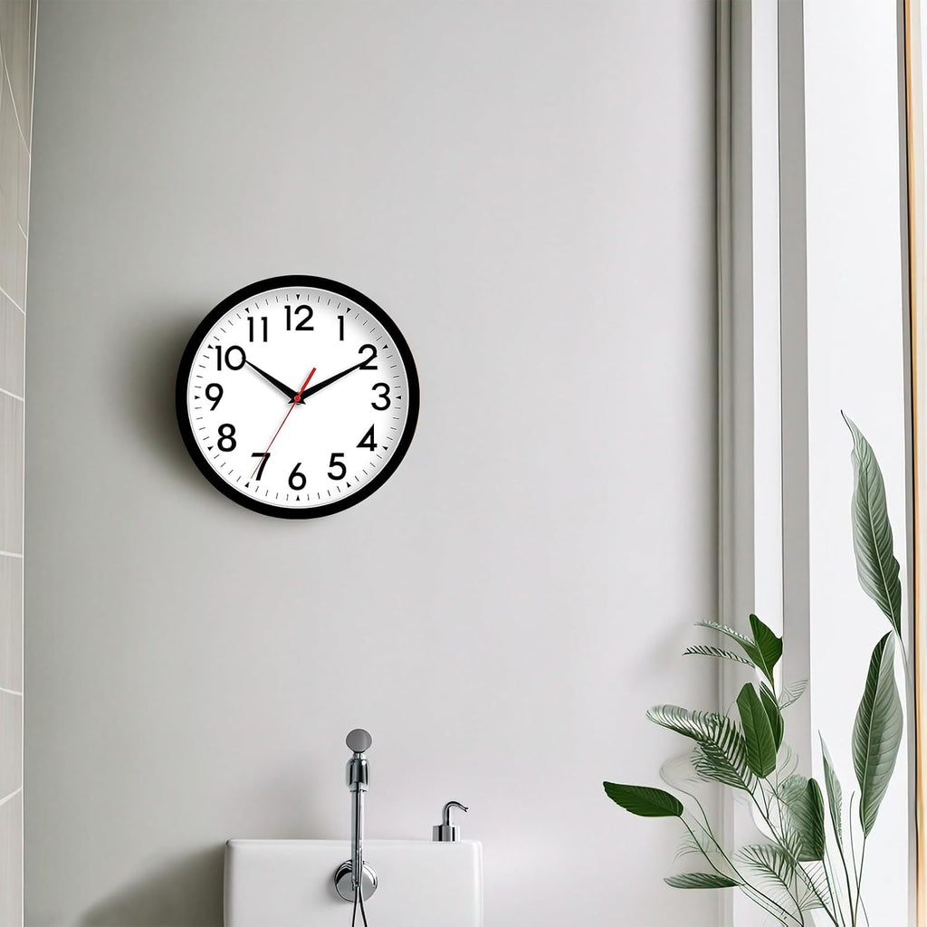 Daxsmy 12 Inch Wall Clock Silent Non-Ticking Battery Operated Analog Clock Decorative For Office Kitchen Outdoor Living Room Classroom Bedroom Bathroom School(Black)