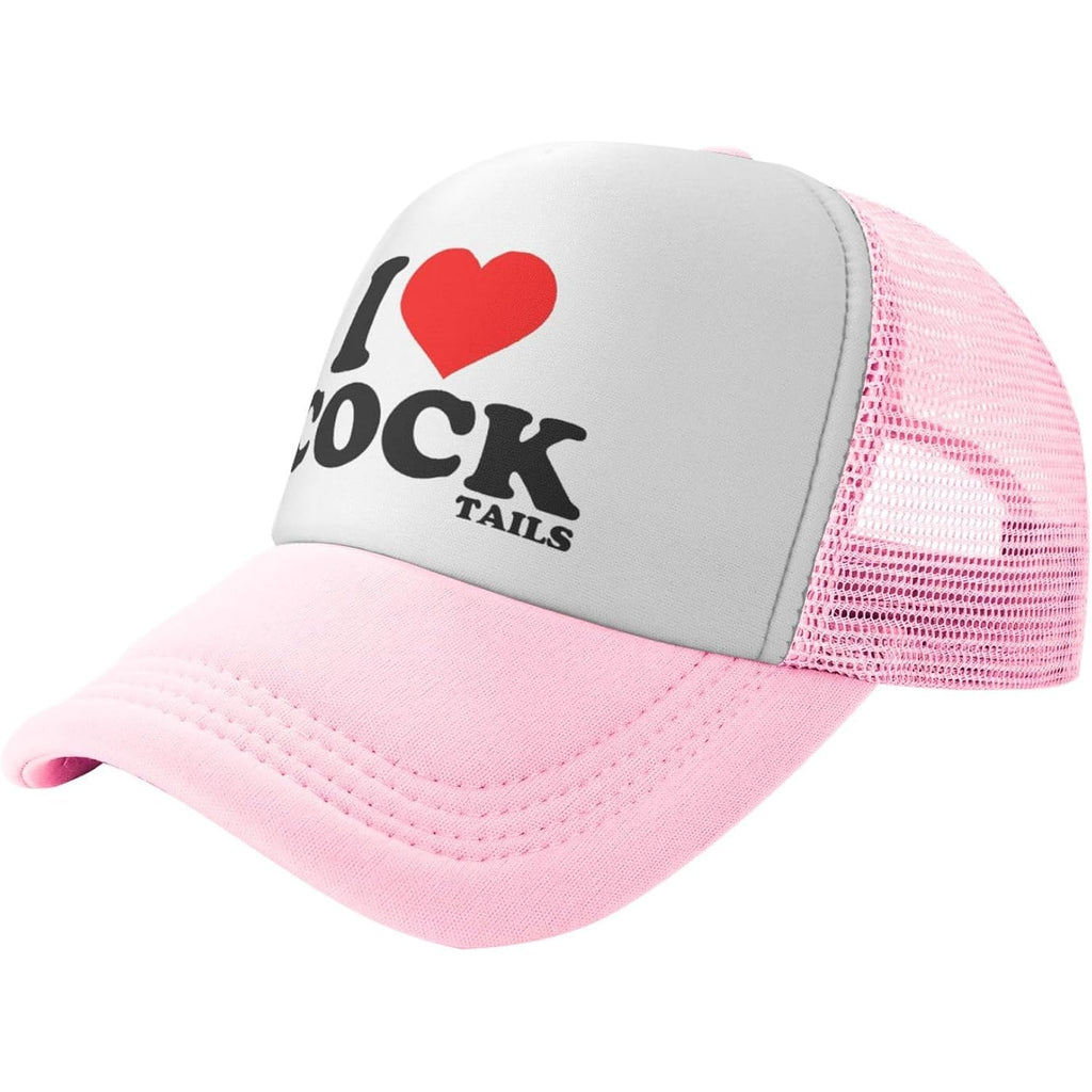 I Love Heart Cocktails Funny Gag Trucker Hat for Adult Humor Adjustable Mesh Sport Baseball Caps for Women Men Black Pink