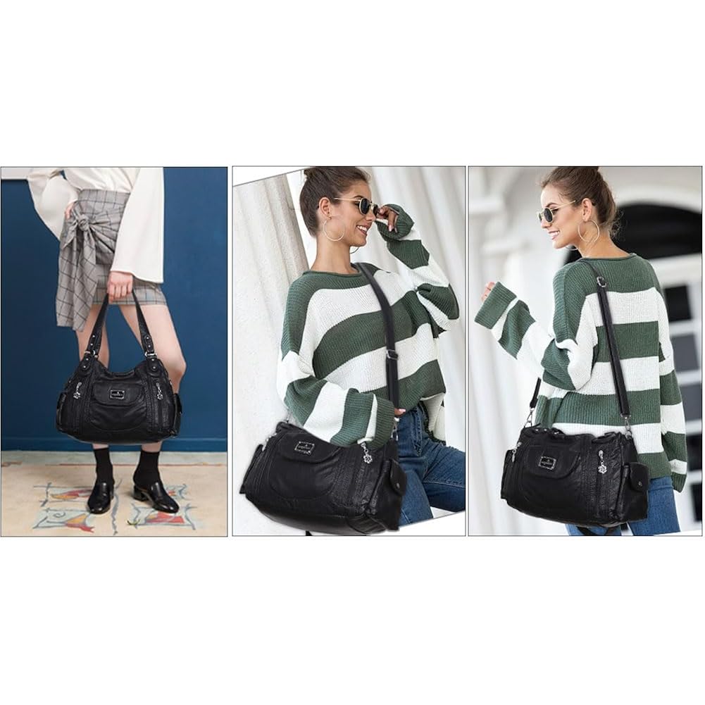 Angel Kiss Purses for Women, Large Shoulder Bag Hobo Tote Purse Mutipocket Faux Leather Satchel Hobo Purse