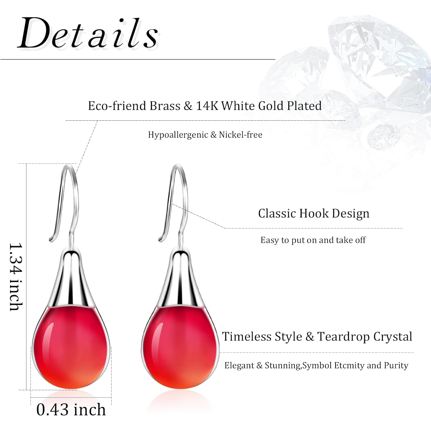 Ritach Teardrop Earrings for Women Trendy Sterling Silver Hypoallergenic Crystal Dangle Drop Earrings Set for Jewelry