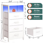 Yoobure Night Stand - Led White Nightstand With Charging Station, Bedside Table With 4 Storage Drawers And Storage Shelf, End Table With Usb Ports And Outlets, Tall Nightstand For Bedroom
