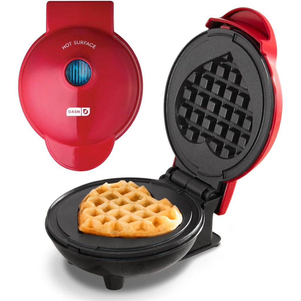 Dash Mini Waffle Maker- Mini Machine For Creative Homemade Treats - Nonstick Iron With Unique Print Design - Stylish Waffle Machine - Red Heart