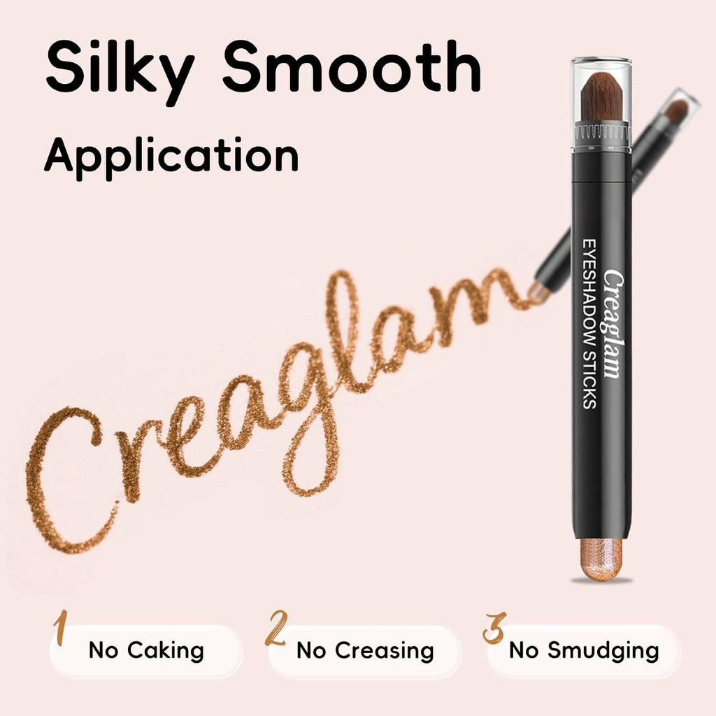 Creaglam Eyeshadow Stick 3Pcs Set, Waterproof & Crease-Proof, Easy Blendable Makeup Pencil For Beginners, Color Includes Matte Dusty Pink & Shimmer Peach & Fenugreek, 1.9G Each Stick