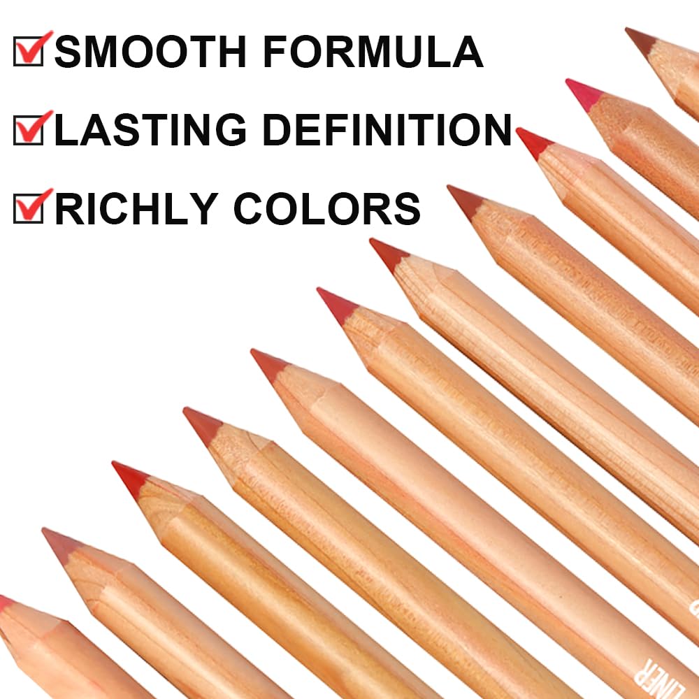 12 Colors Lip Liner Set, Matte Finish Series Lip Liners Pen Kit For Women, Long Lasting Waterproof Smooth High Pigmented Lip Pencil For Daily Makeup (Set A)