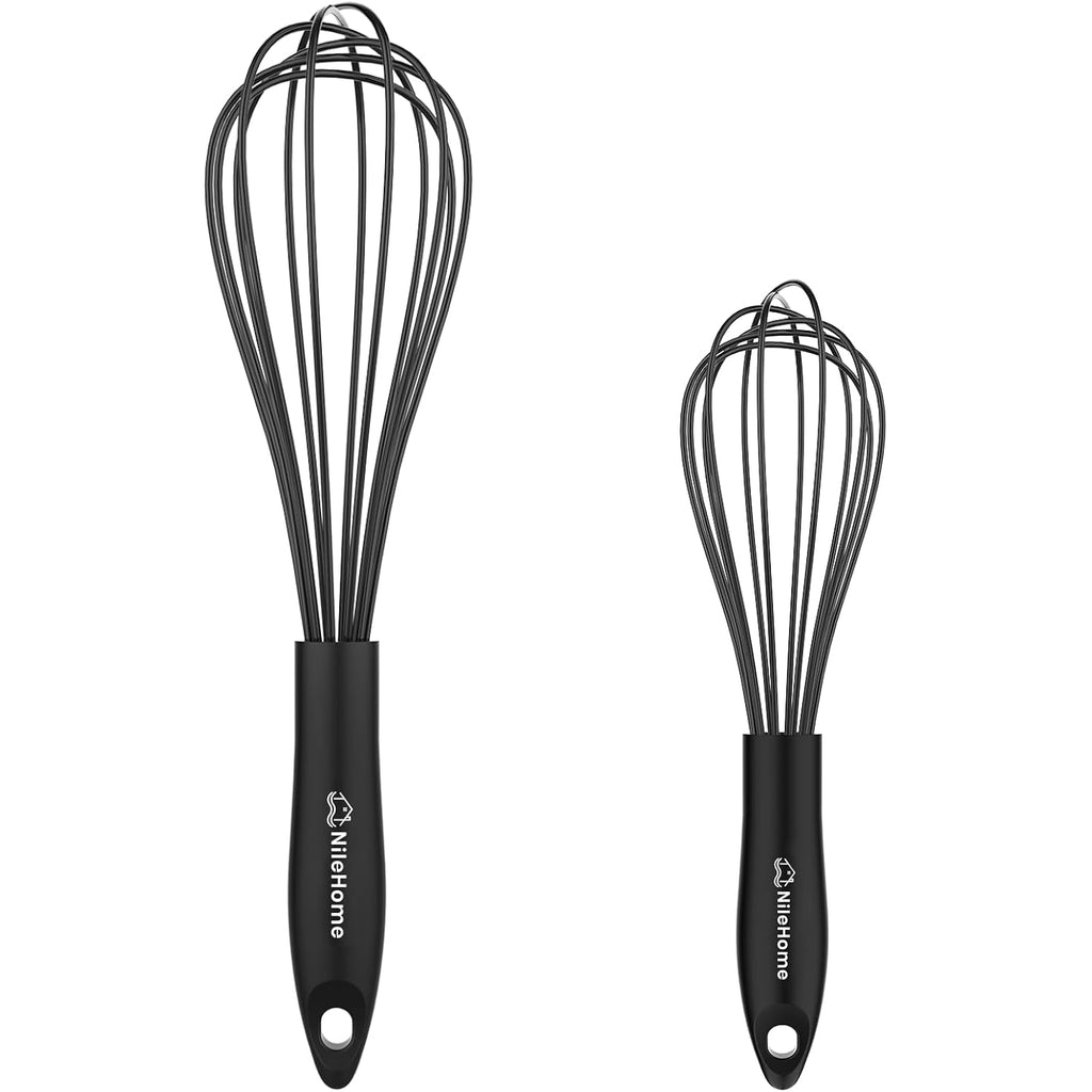 Silicone Whisk Set 8" 10" Kitchen Whisk Kitchen Wisk Wire Whisks For Cooking, Whisking, Blending, Beating, Stirring-Black
