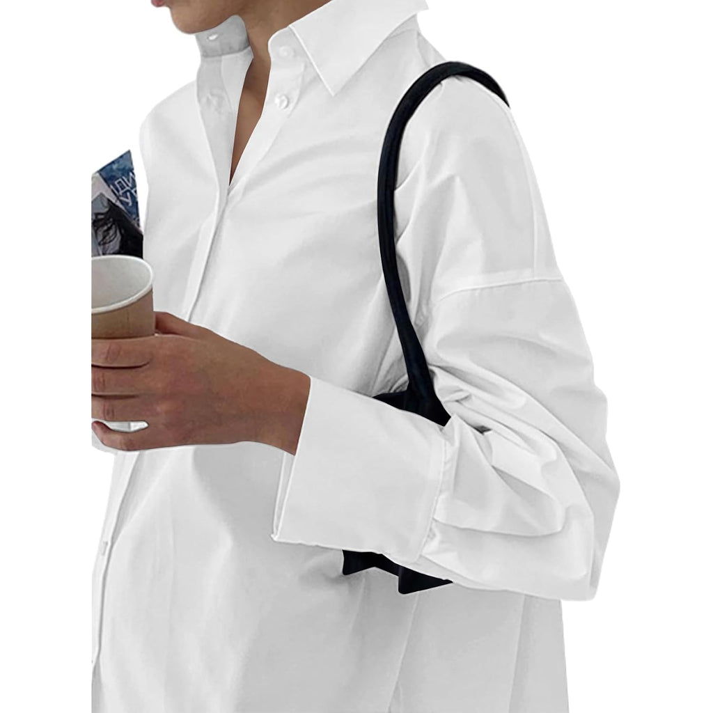 Lyaner Women'S Casual Shirt Dress Collar V Neck Button Down Loose Long Sleeve Mini Dresses