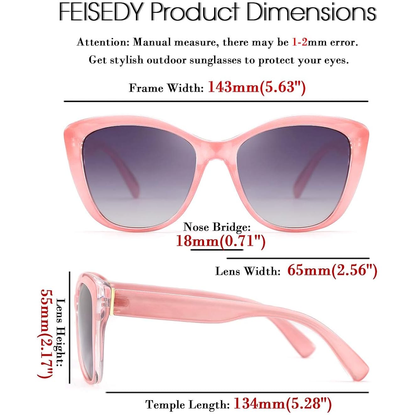 FEISEDY Polarized Vintage Sunglasses American Womens Square Jackie O Cat Eye Sunglasses B2451 Pink