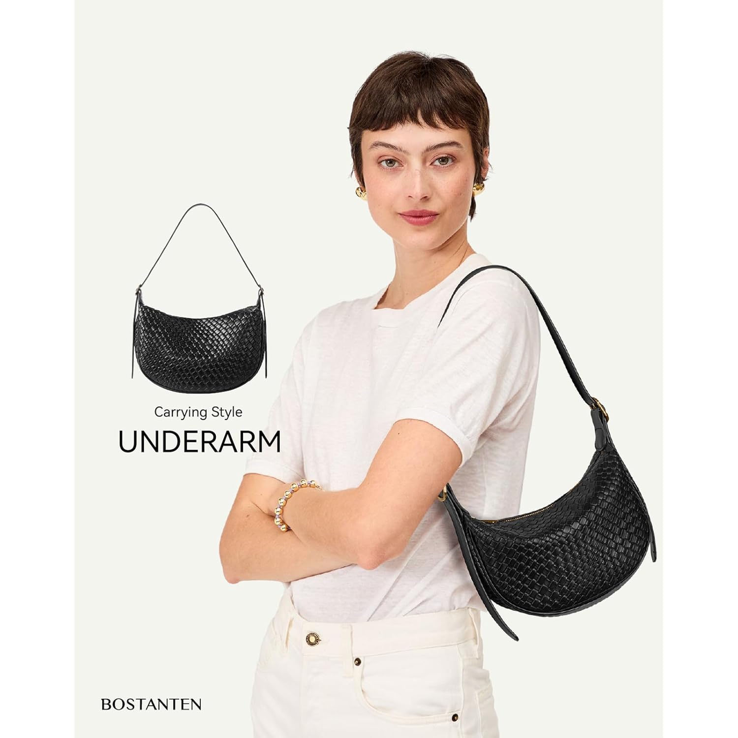 BOSTANTEN Purses for Women Crescent Crossbody Bag Vegan Leather Shoulder Hobo Handbag Adjustable Strap