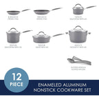 Rachael Ray Cucina Nonstick Cookware, Sea Salt Gray Pots And Pans Set, 12-Piece