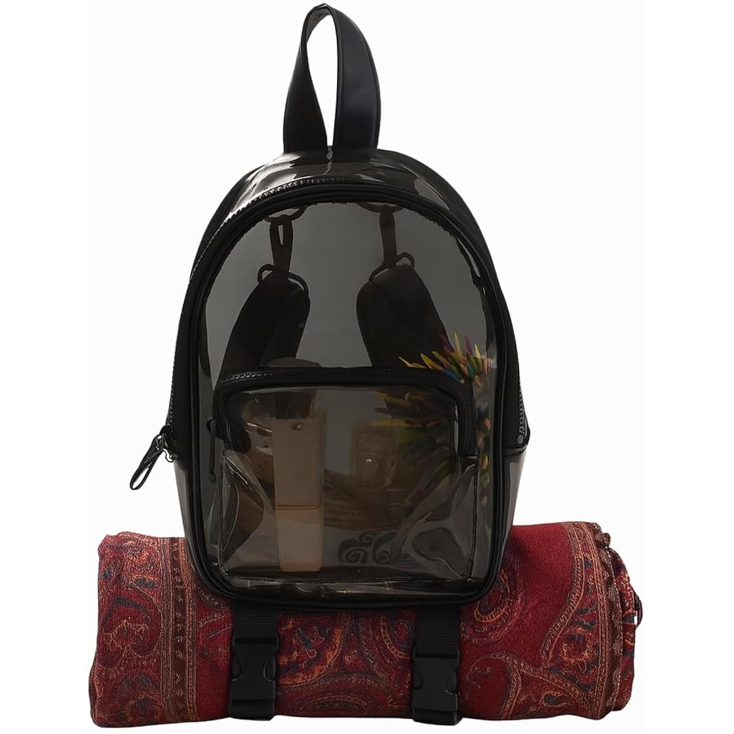 Otw Onthewae Anti-Theft Black Clear Transparent Small Mini Backpack Convertible Straps Crossbody For Raves Stadium Festival Concert (Mini W Strap - Black)