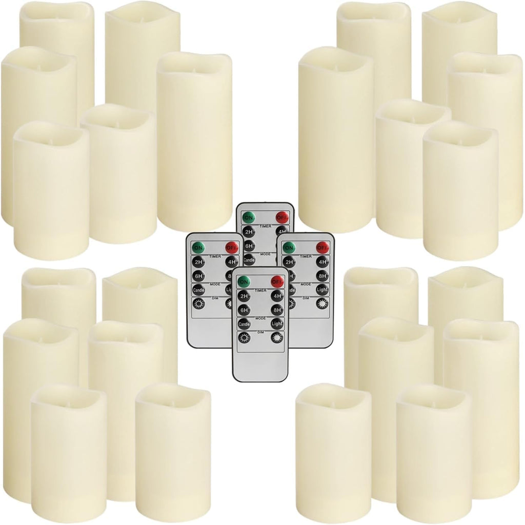 Yoroxrg Set Of 24 Waterproof Outdoor Flameless Candles, Led Candles With 4 Remote And Timer,(H 4" 5" 6" X D 2.2"),For Halloween Wedding Festiv