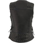 Milwaukee Leather Women'S V-Neck Distress Grey Premium Leather Motorcycle Rider Vest W/Side Laces Mll4531