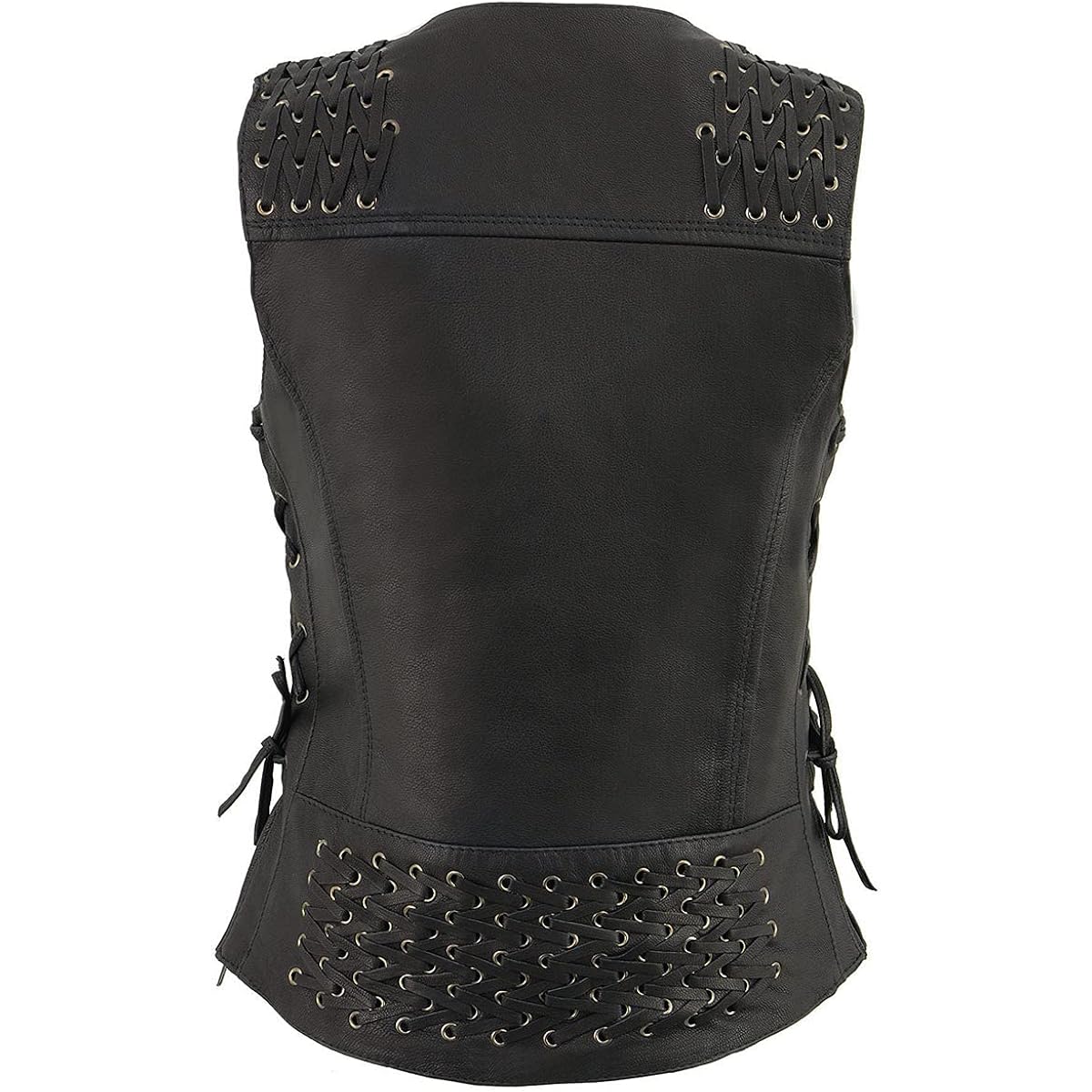 Milwaukee Leather Women'S V-Neck Distress Grey Premium Leather Motorcycle Rider Vest W/Side Laces Mll4531