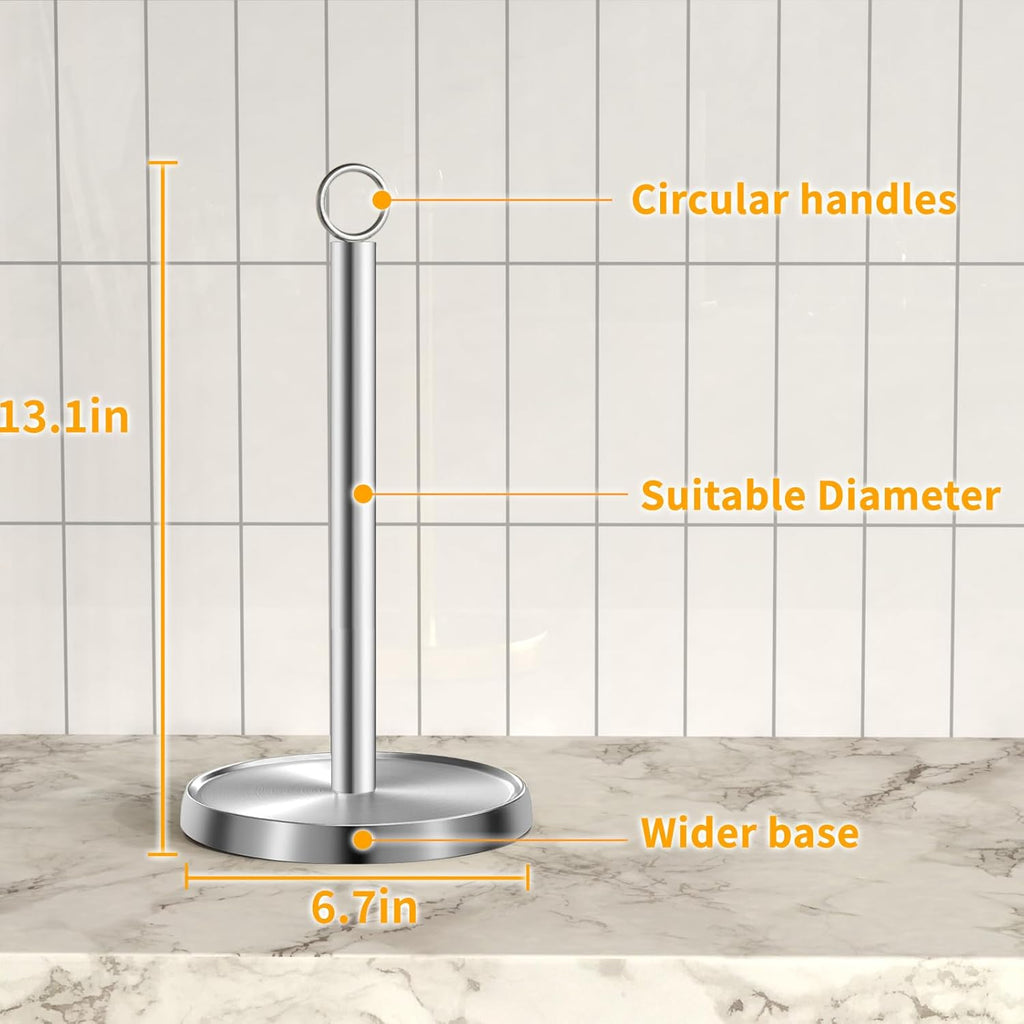 Paper Towel Holder Countertop, Stainless Steel, Weighted Base, Paper Towel Stand Holder for Kitchen Bathroom Farmhouse Essentials Decor Accessories, Silver