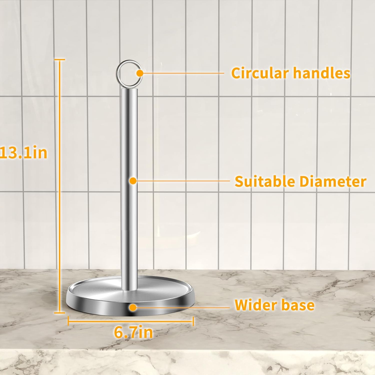 Paper Towel Holder Countertop, Stainless Steel, Weighted Base, Paper Towel Stand Holder for Kitchen Bathroom Farmhouse Essentials Decor Accessories, Silver