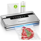 Bonsenkitchen Vacuum Sealer Machine, Stainless Steel Food Sealer Vacuum Sealers With 1 Roll & 5 Bags, 5 Food Vacuum Modes, Built-In Cutter & Bag Storage (Silver Black)