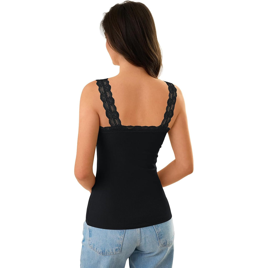 GKBK Womens Tank Tops Ribbed Fitted Lace Trim Camisole Sleeveless Summer Casual Basic Cute Cami Spring Fashion 2026 Outfits
