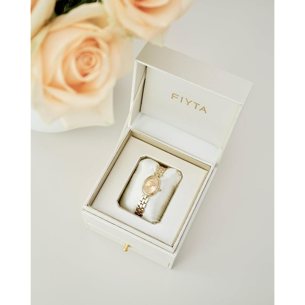 Fiyta Women'S Watch - Elegant Gold Small Oval Vintage Watch With Sapphire Crystal; Ruby-Inlaid Crown, 316L Stainless Steel Dainty Jewelry Bracelet, Timeless Gift For Her