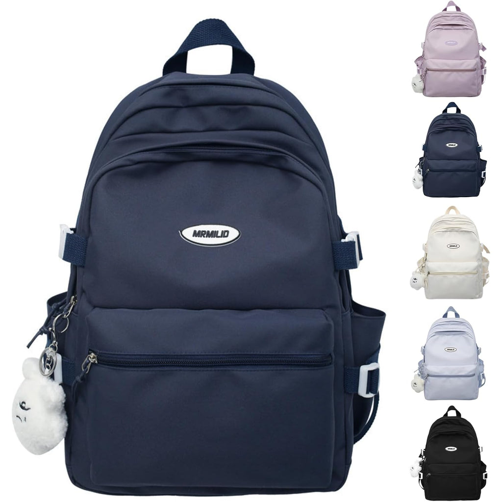 Vttdb Kawaii Backpack With Cute Accessories Casual Aesthetic Daypack Simple Laptop Bag Waterproof Travel Rucksack For Women (Dark Blue)