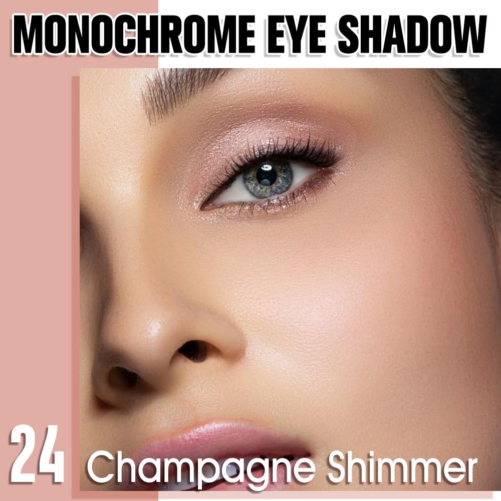 Champagne Shimmer Single Eyeshadow, Lightweight Blendable Mini Eye Shadow For Older Women, Monochrome Eyeshadow Palette Makeup Pigmented Waterproof, Vegan & Cruelty-Free, 24
