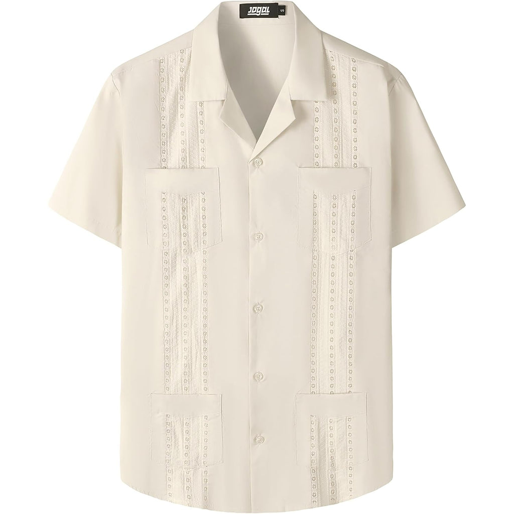 Jogal Mens Guayabera Shirts Cuban Short Sleeve Casual Button Down Beach Shirt
