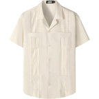 Jogal Mens Guayabera Shirts Cuban Short Sleeve Casual Button Down Beach Shirt