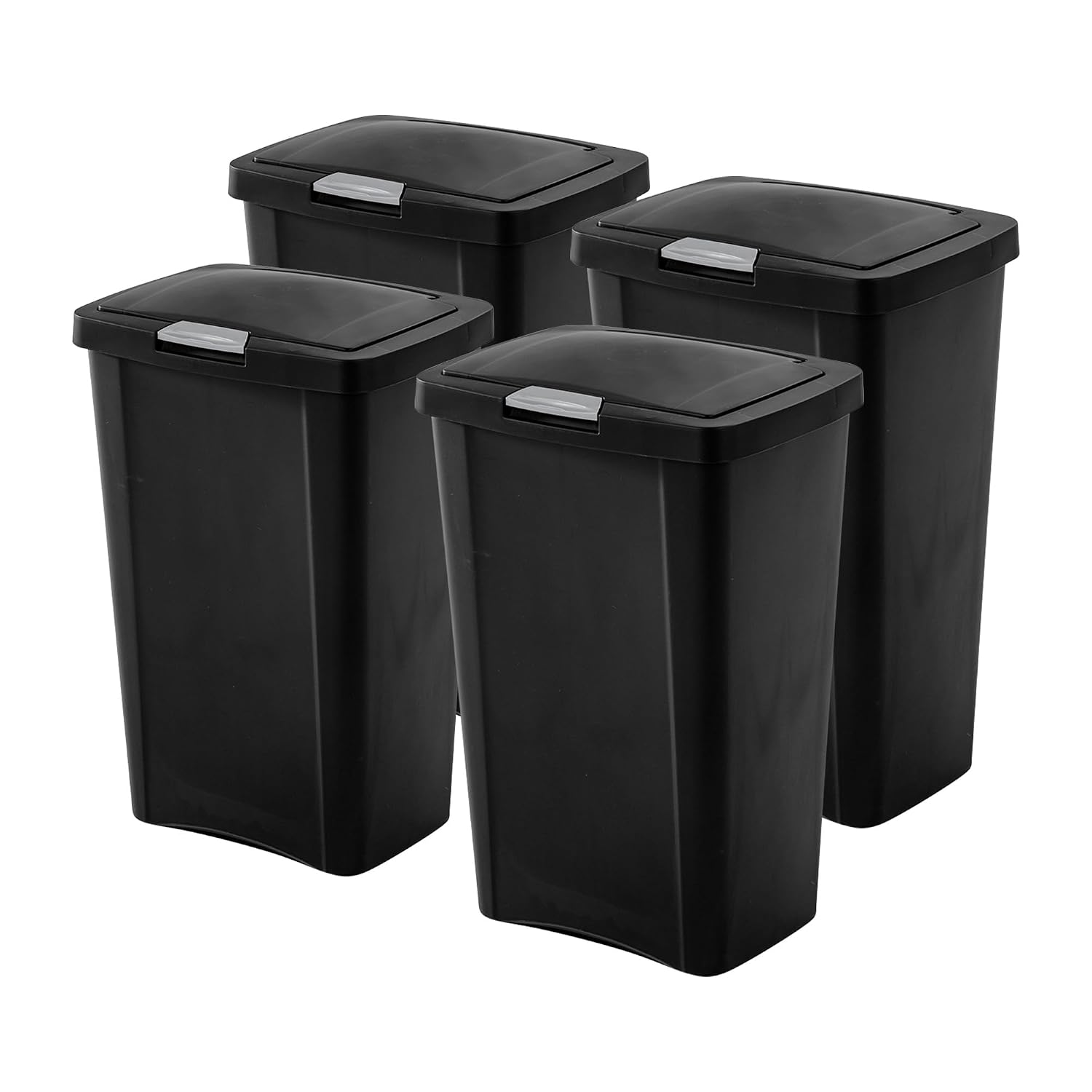 Sterilite 4 Pack Kitchen Trash Can - 13 Gallon Touchtop Wastebasket With Titanium Latch, Black