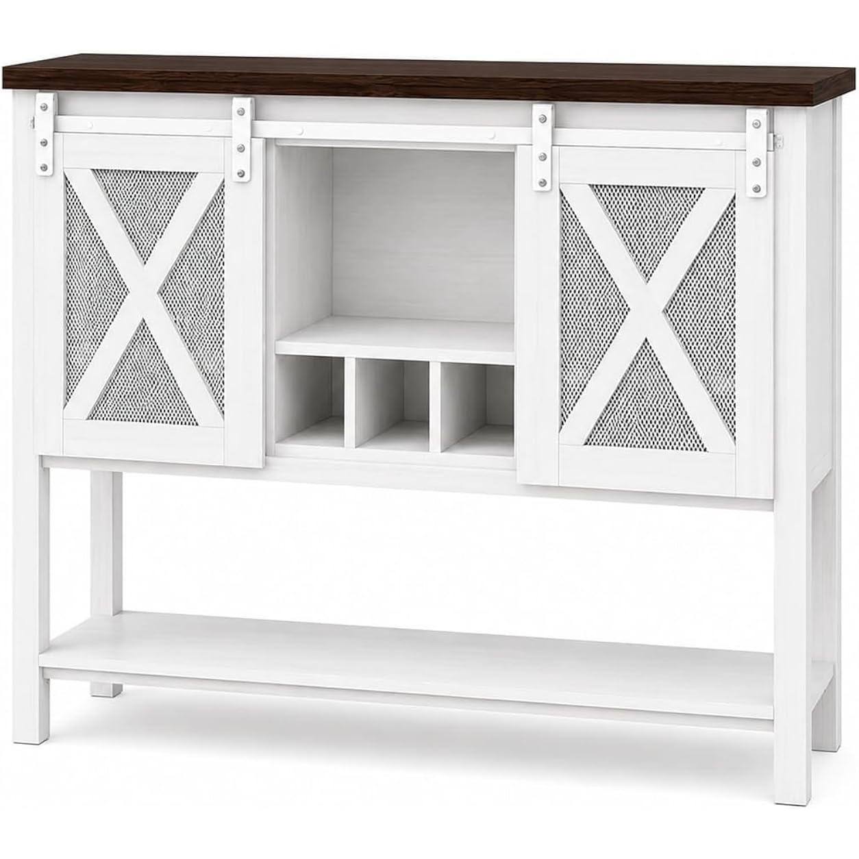 47" Farmhouse Coffee Bar Cabinet With Storage, Sideboard Buffet Table With Wine Rack And Sliding Barn Door, Liquor Cabinet For Kitchen Dining Room, White